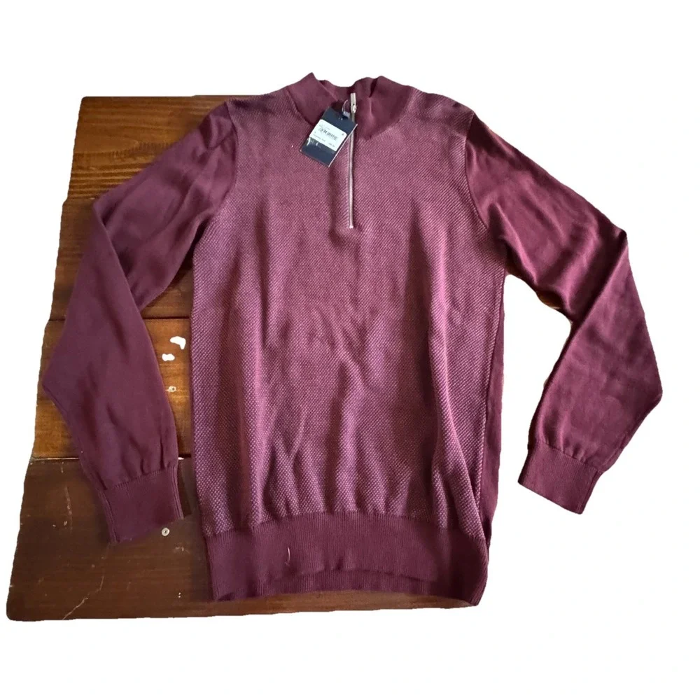 Soul of London 1/4 Zip Sweater Burgundy Textured‎ Knit Pullover Men's Small